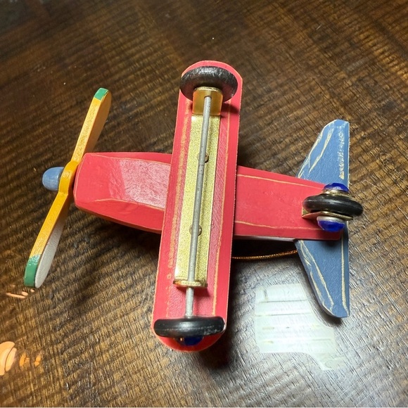 Pier 1 Imports Biplane Ornament Toy Airplane Christmas Tree Wood 2005 Vintage - Picture 5 of 8